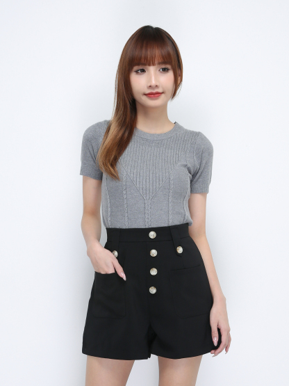 High Waist Decorative Breasted Button Short Pants 21440