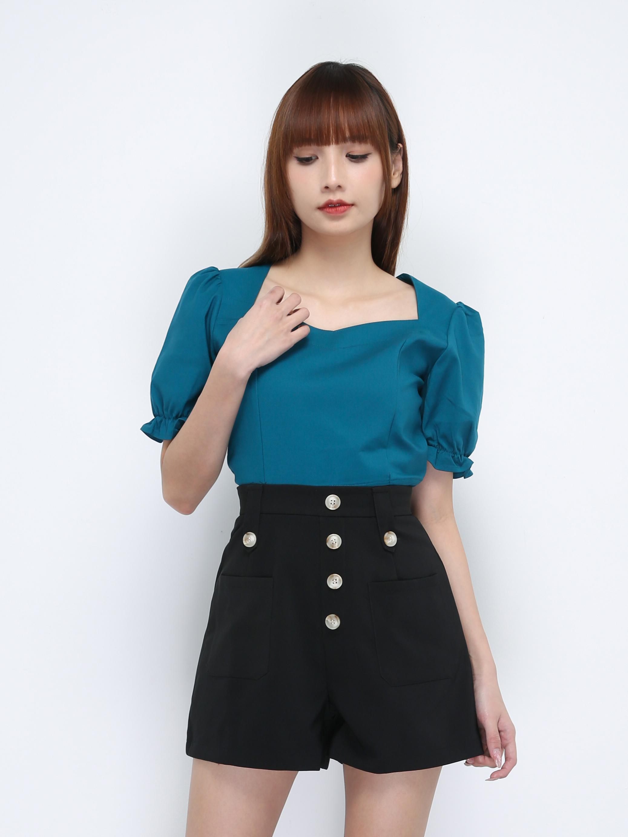 Sweetheart Neckline Short Sleeve Top 21455