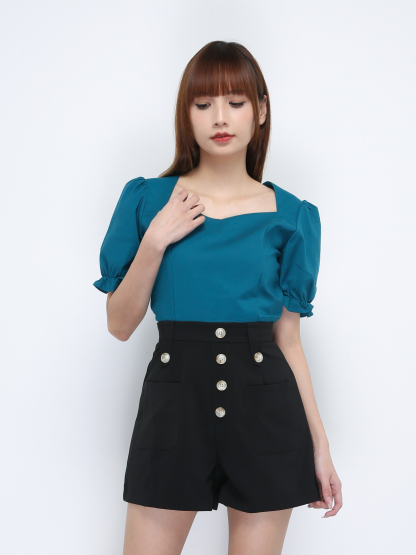 Sweetheart Neckline Short Sleeve Top 21455