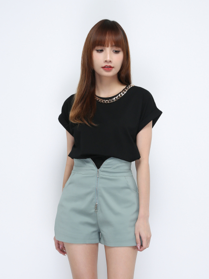 High Waist Front Zip Short Pants 21421
