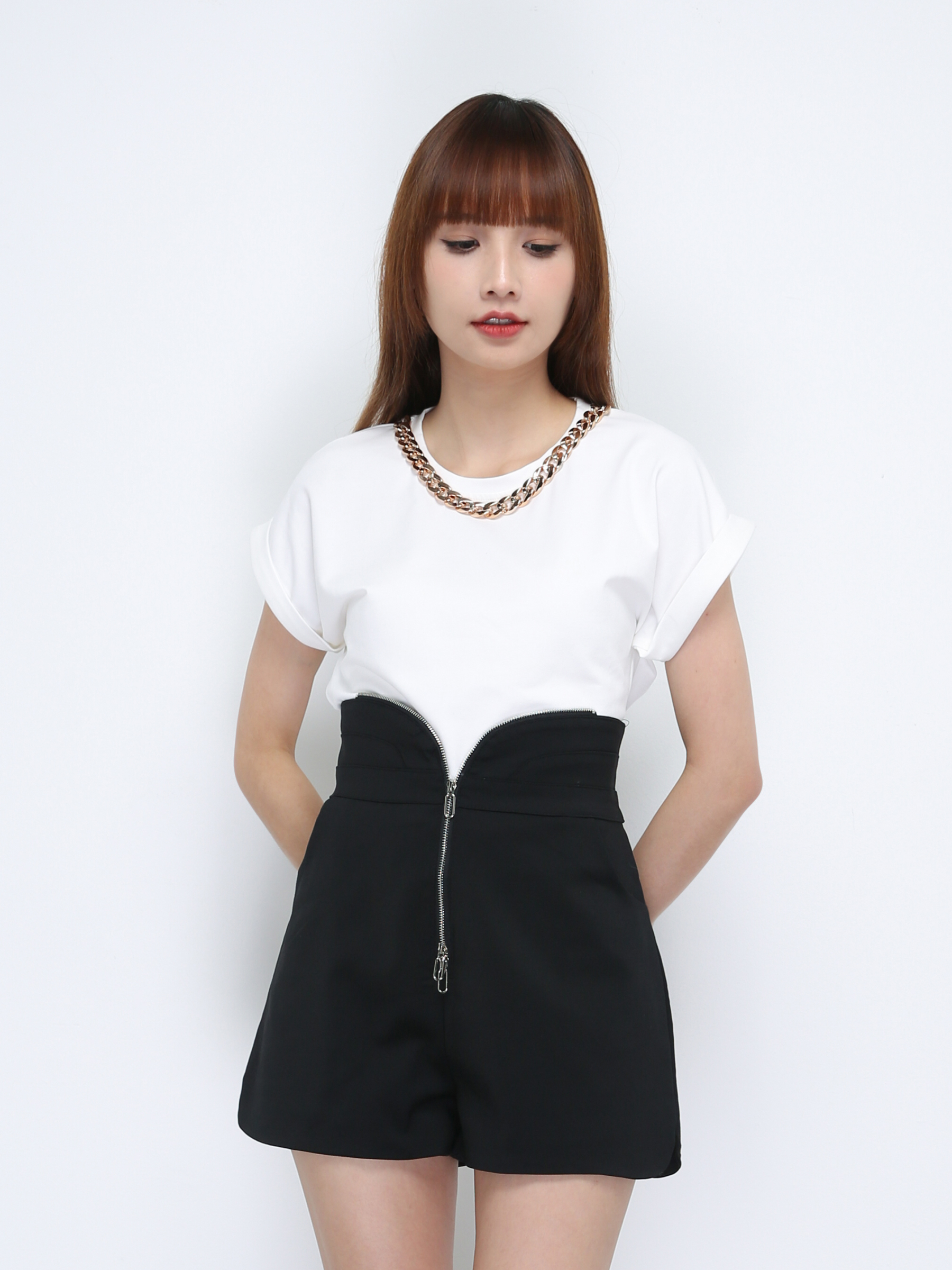 High Waist Front Zip Short Pants 21421