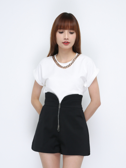 High Waist Front Zip Short Pants 21421