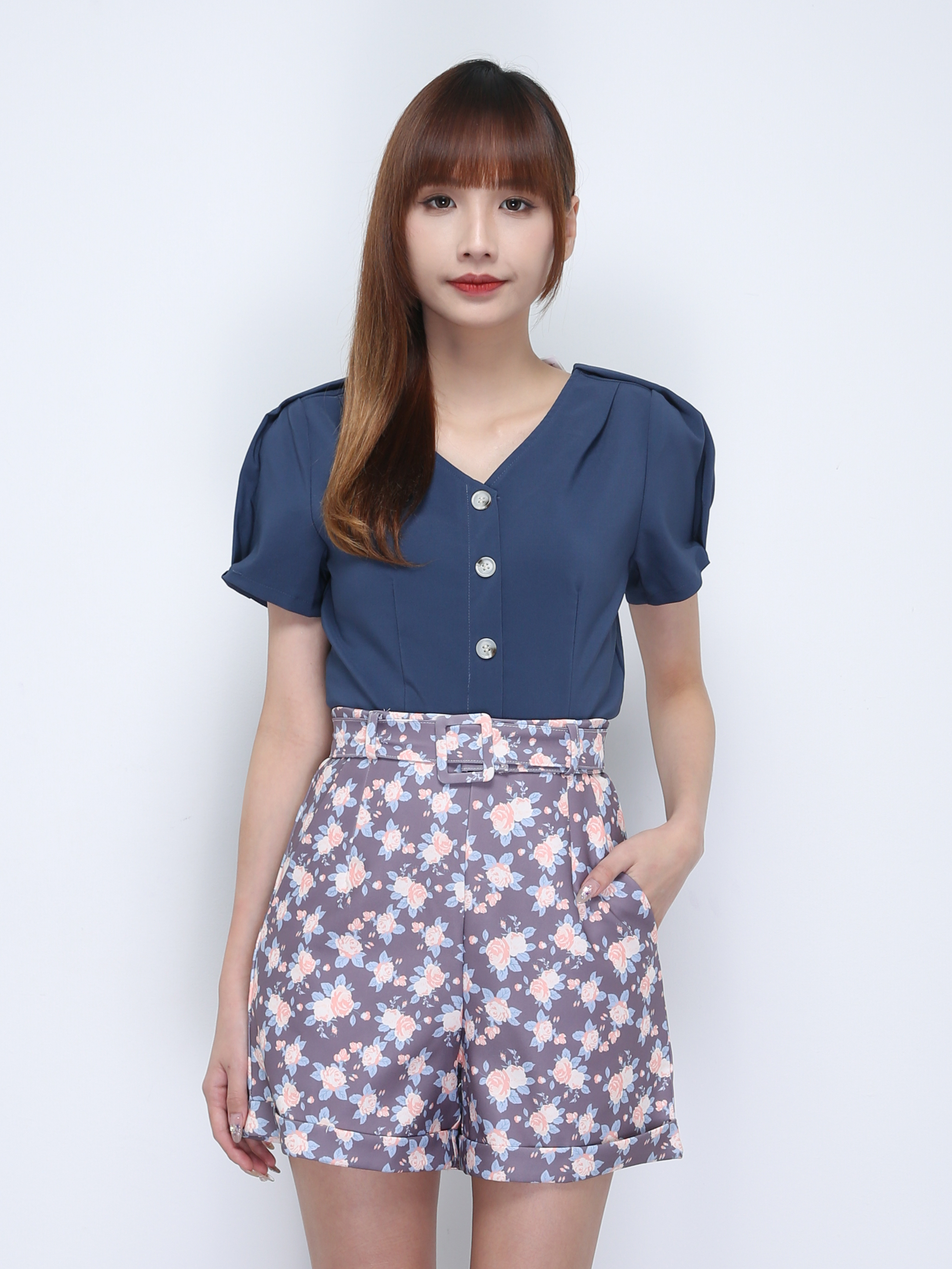 Two Tone Floral Pants Set 21888