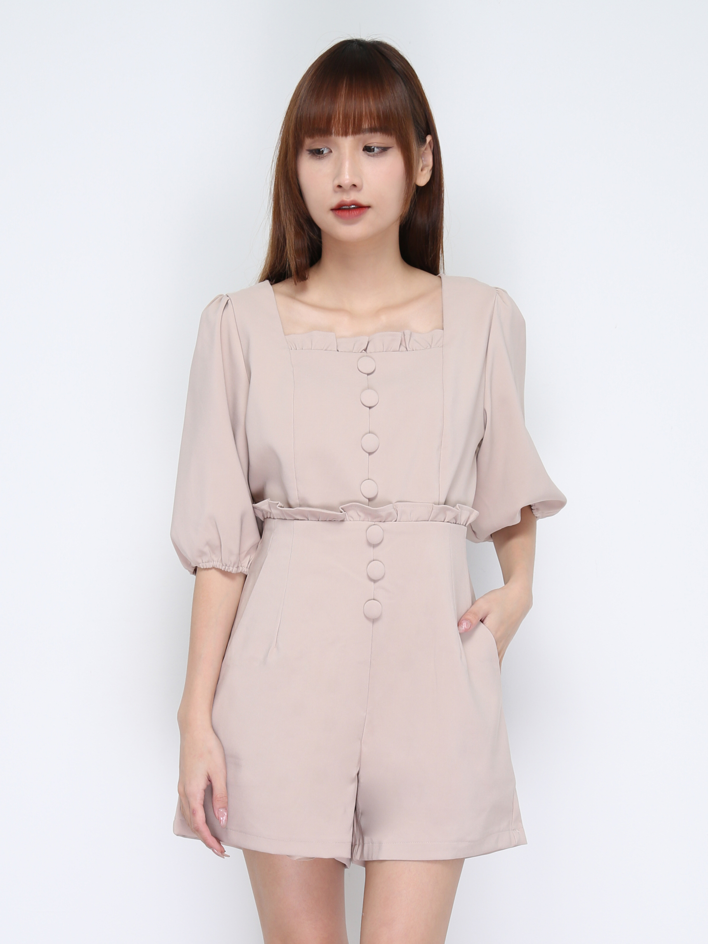 Square Neck With Decorative Button Set 21117