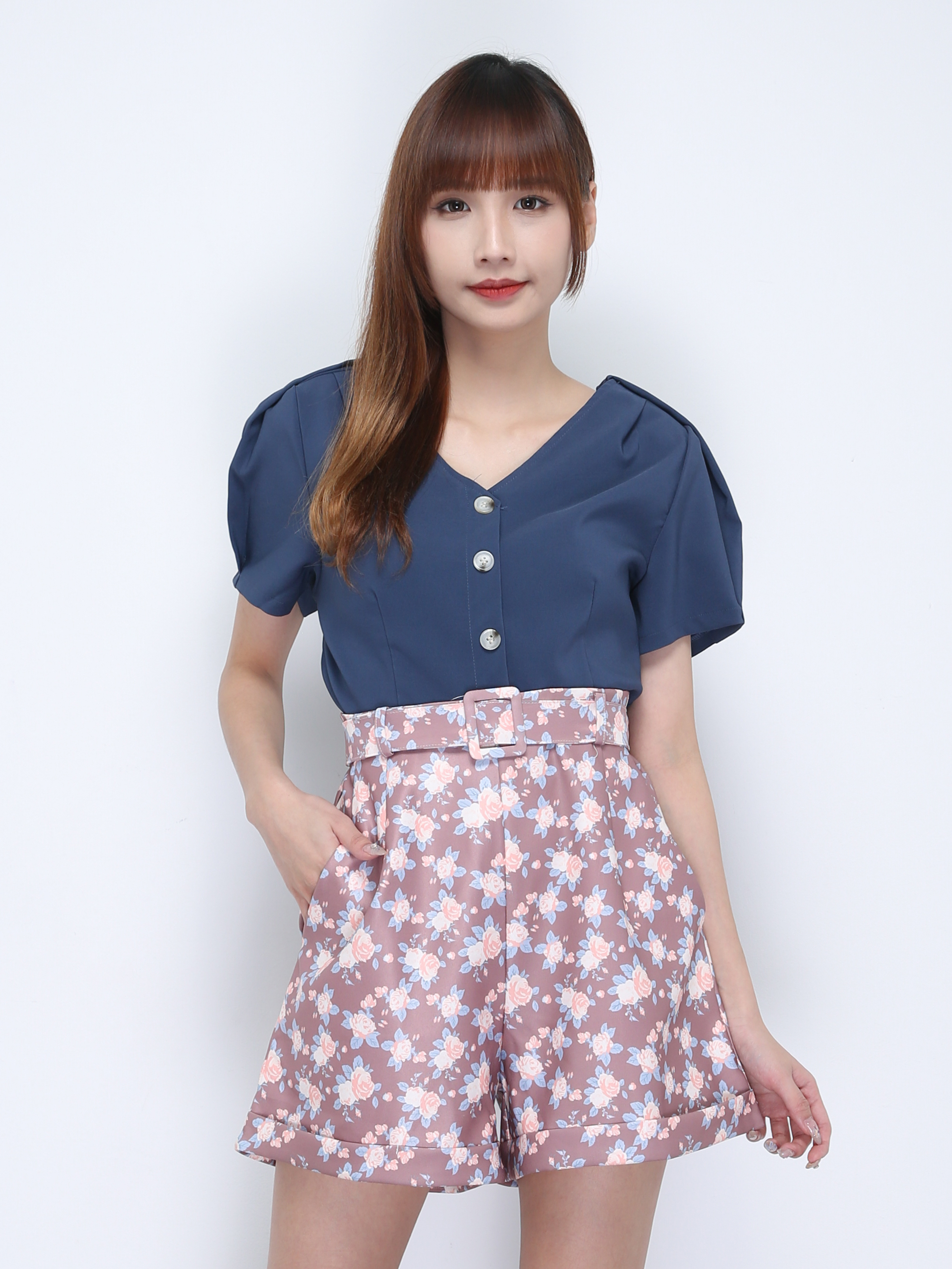 Two Tone Floral Pants Set 21888