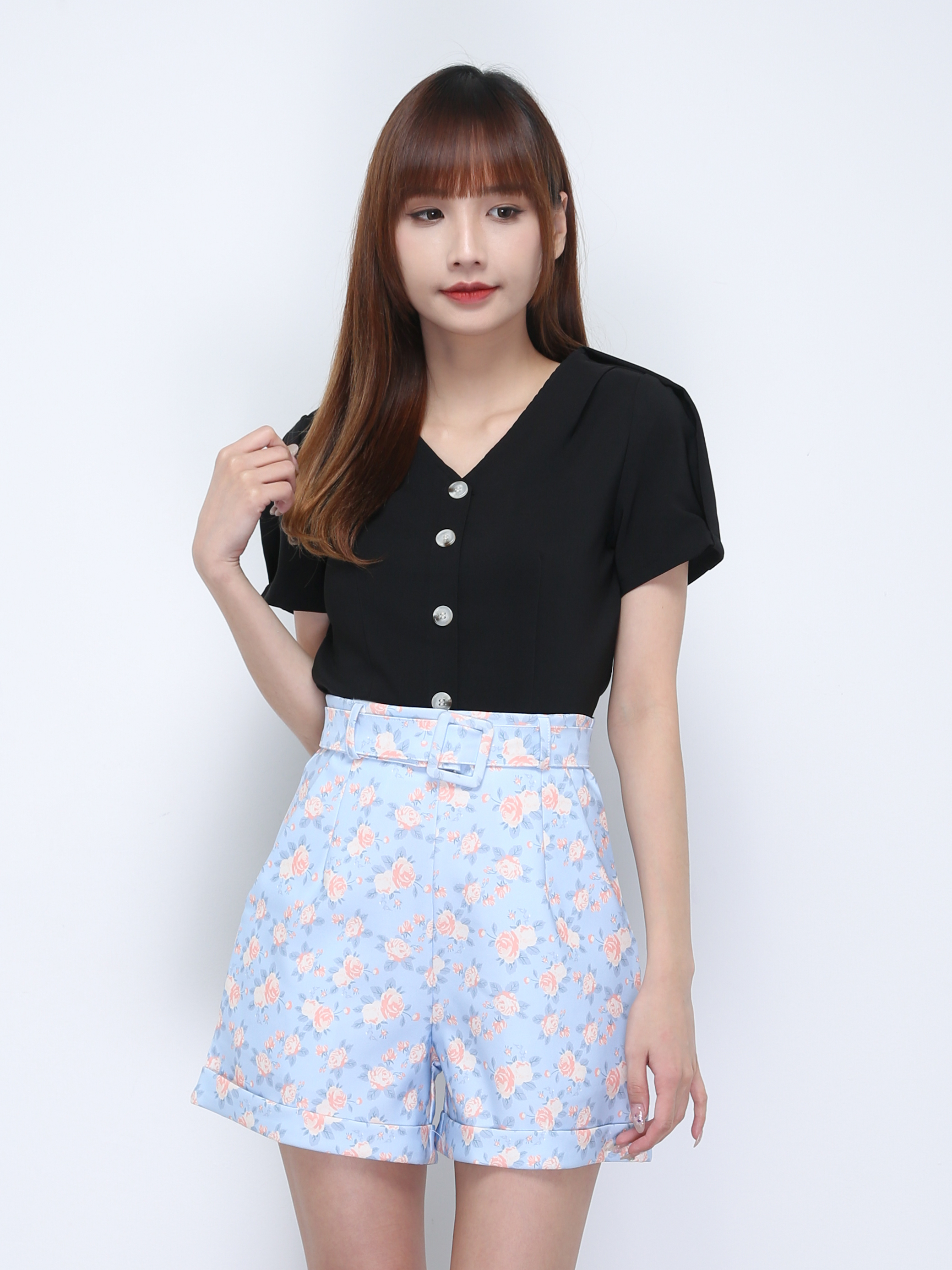 Two Tone Floral Pants Set 21888