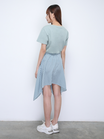 Font Top With Irregular Long Checker Skirt Set 21875