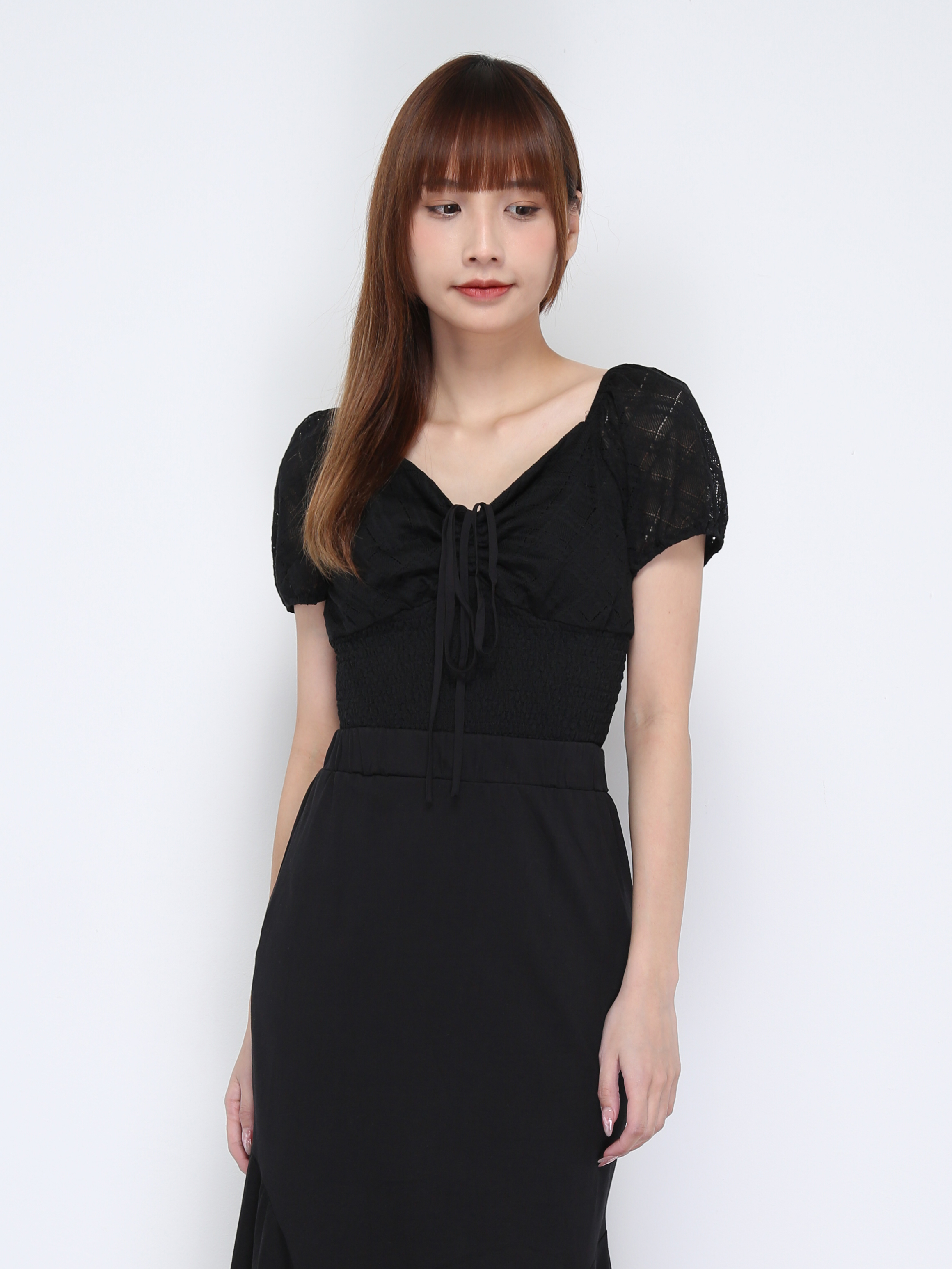 Eyelet Diamond Front Tie Up Top Waist Stretchable Top 20936