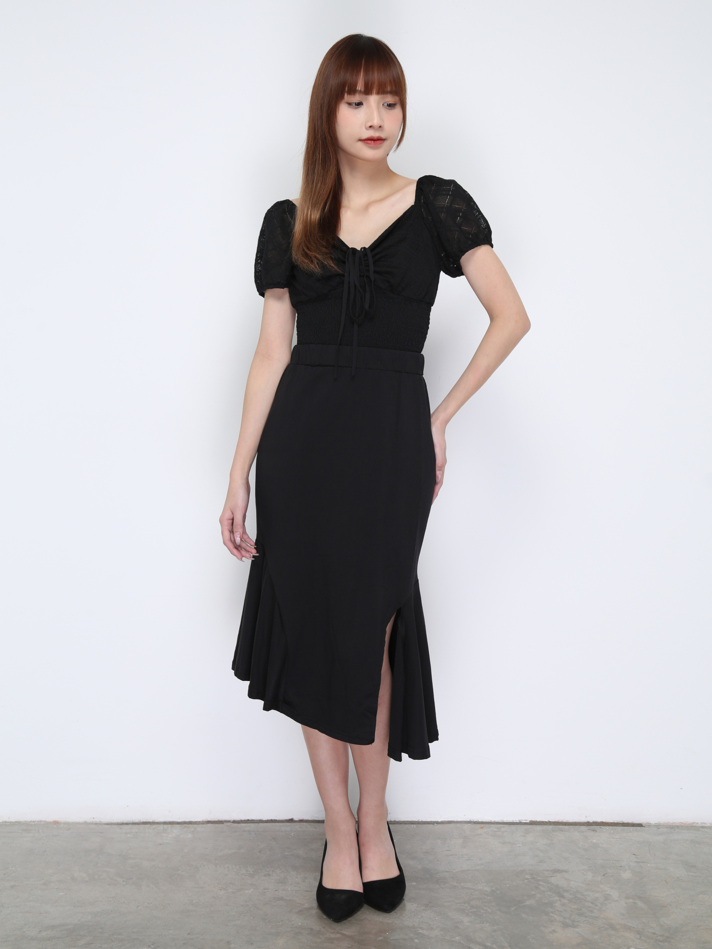 Eyelet Diamond Front Tie Up Top Waist Stretchable Top 20936