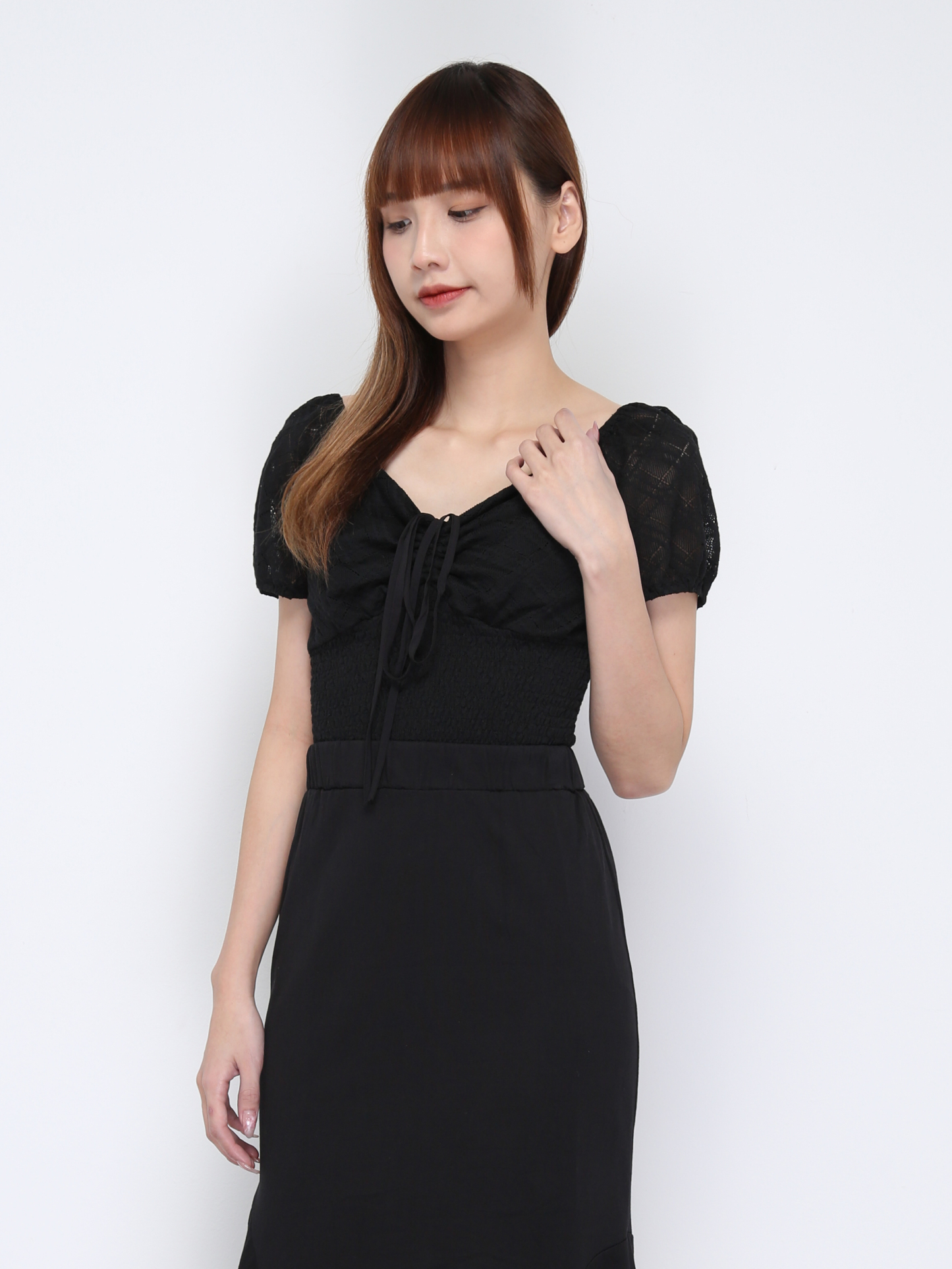 Eyelet Diamond Front Tie Up Top Waist Stretchable Top 20936