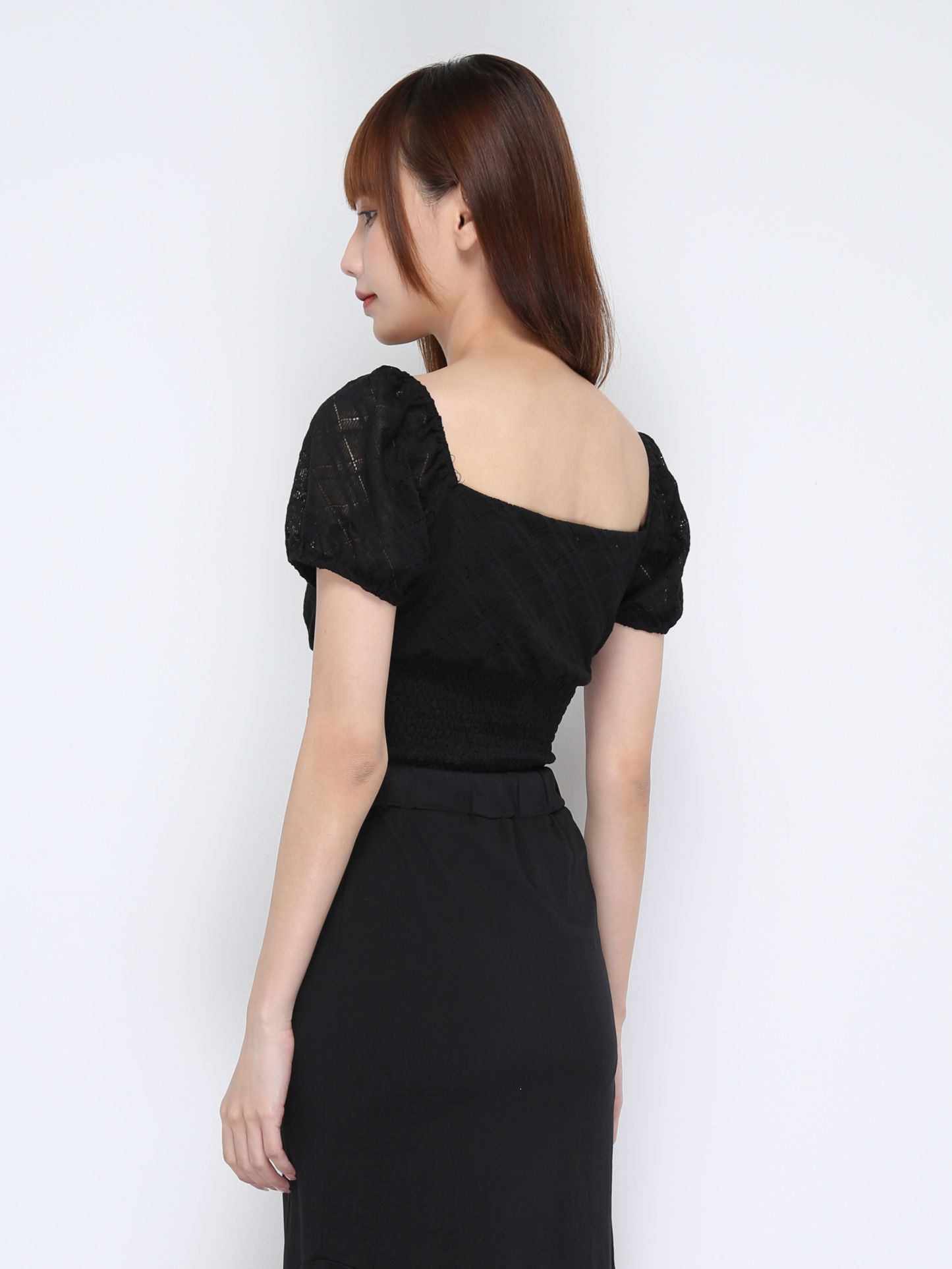 Eyelet Diamond Front Tie Up Top Waist Stretchable Top 20936