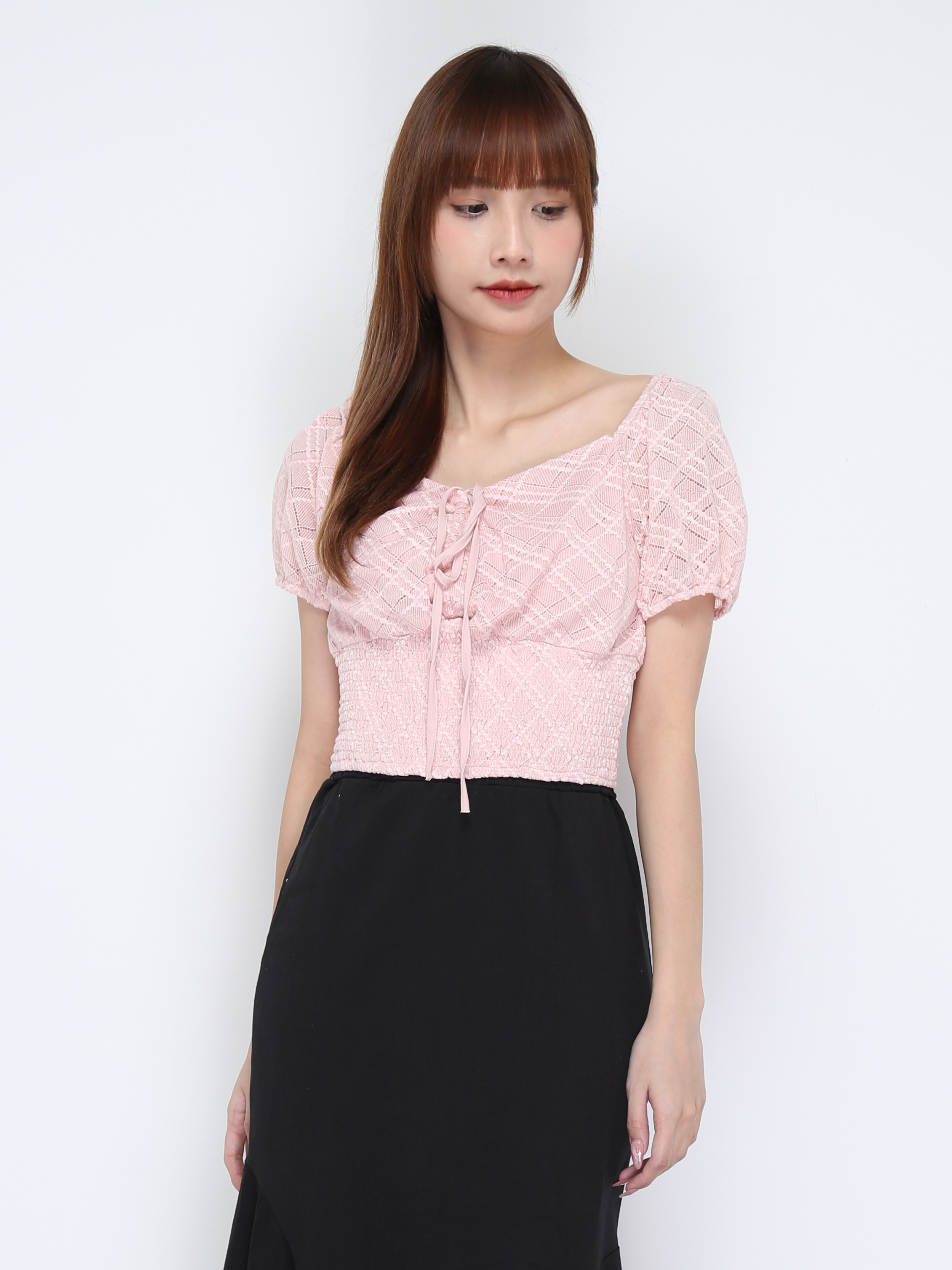Eyelet Diamond Front Tie Up Top Waist Stretchable Top 20936