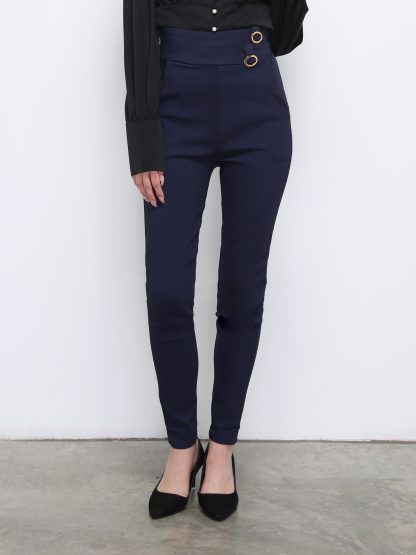 High Waist Decorative With Ting Buckle Long Pants 21267