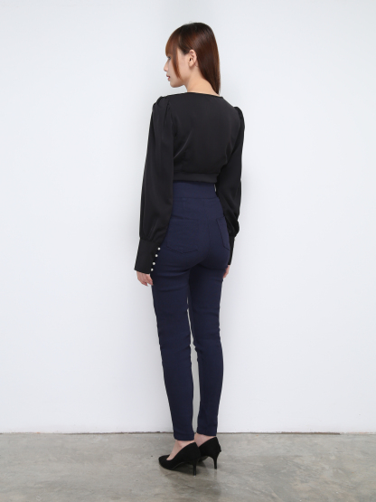 High Waist Decorative With Ting Buckle Long Pants 21267