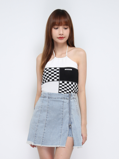 Knitted Halter With Strap Checker Top 21173