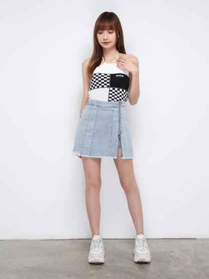 Knitted Halter With Strap Checker Top 21173