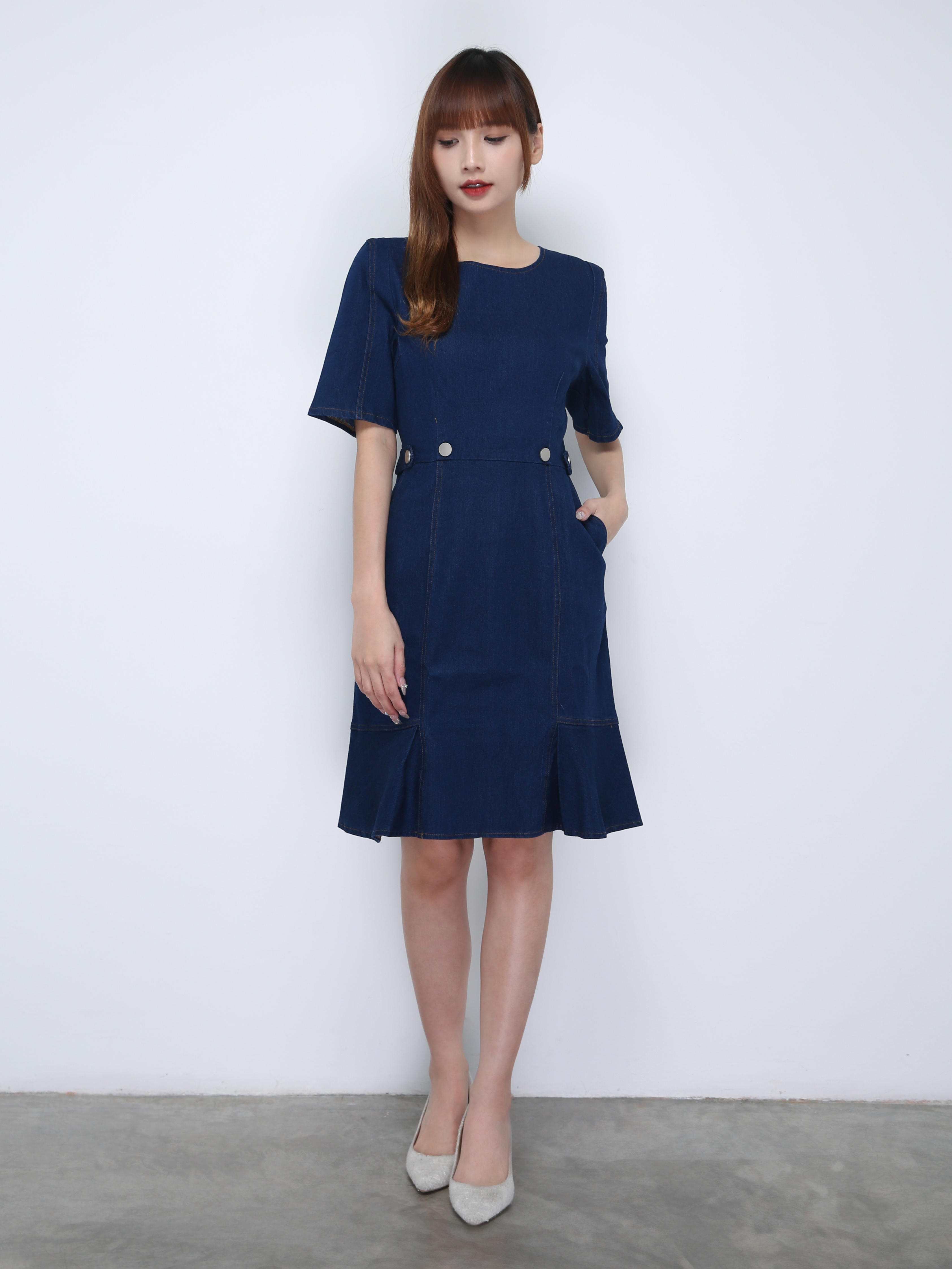 Denim With Waist Belt Button Dress 21989