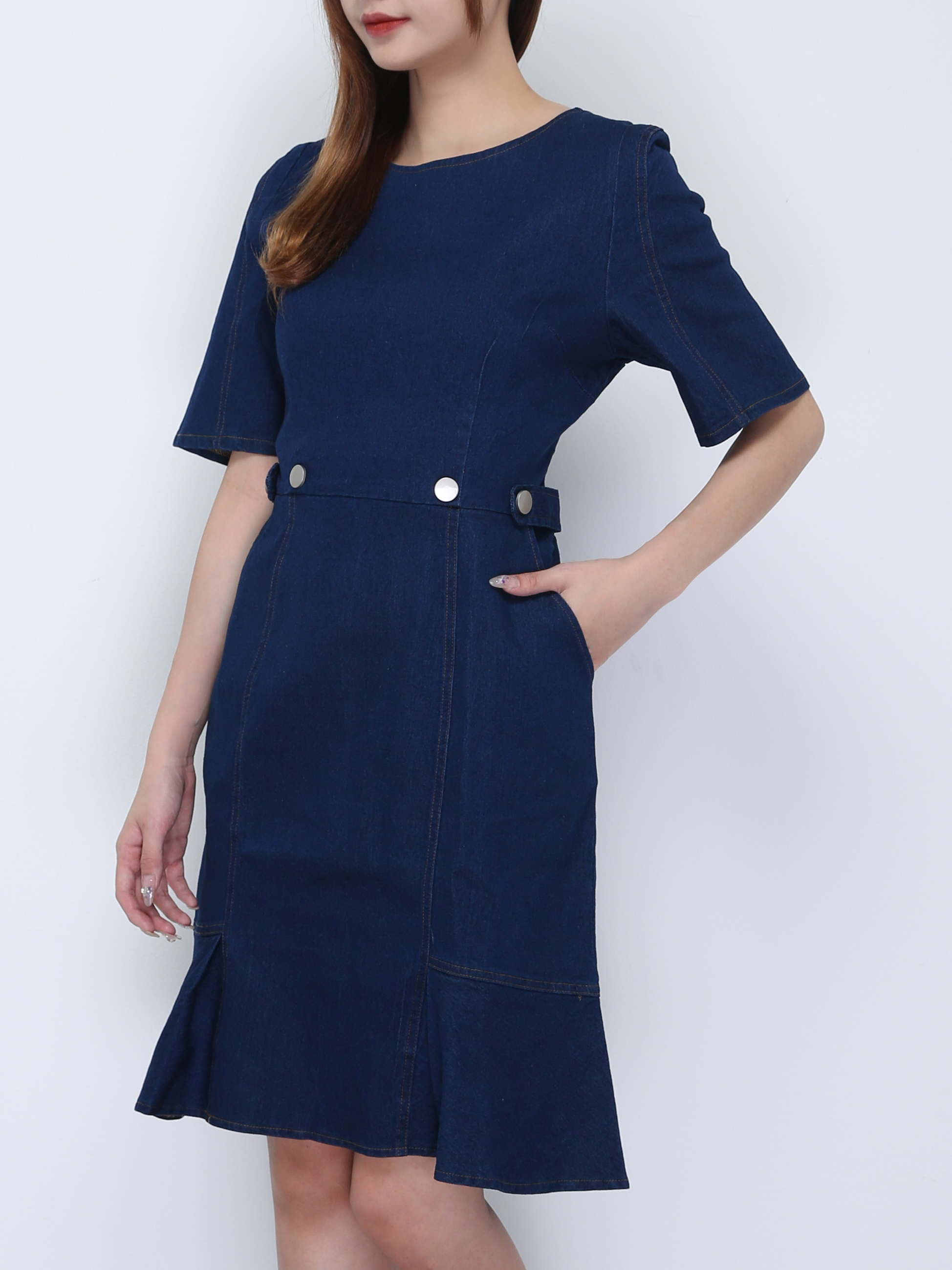 Denim With Waist Belt Button Dress 21989