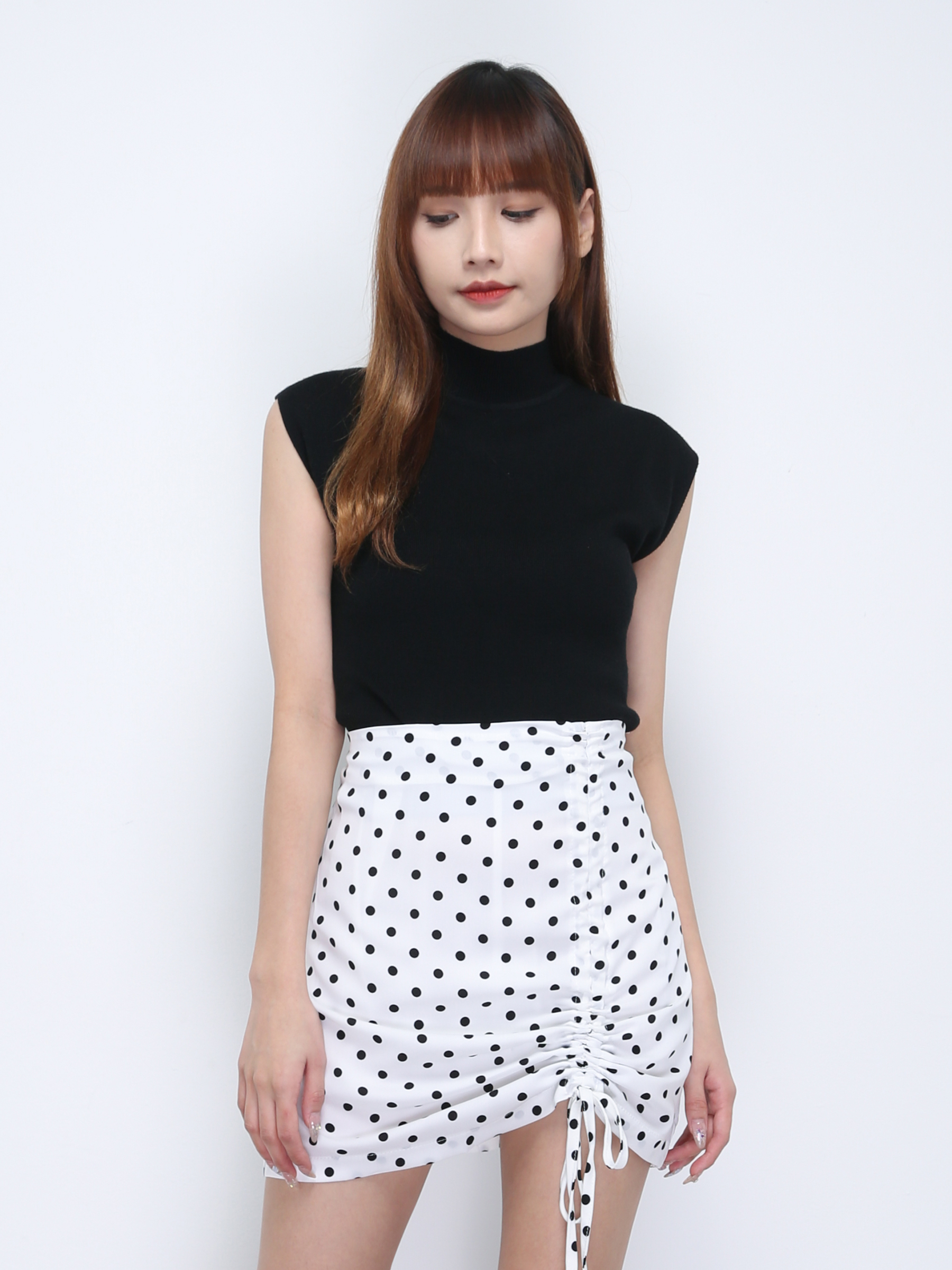 High Waist Polka Dot With Drawstring Skirt 21778