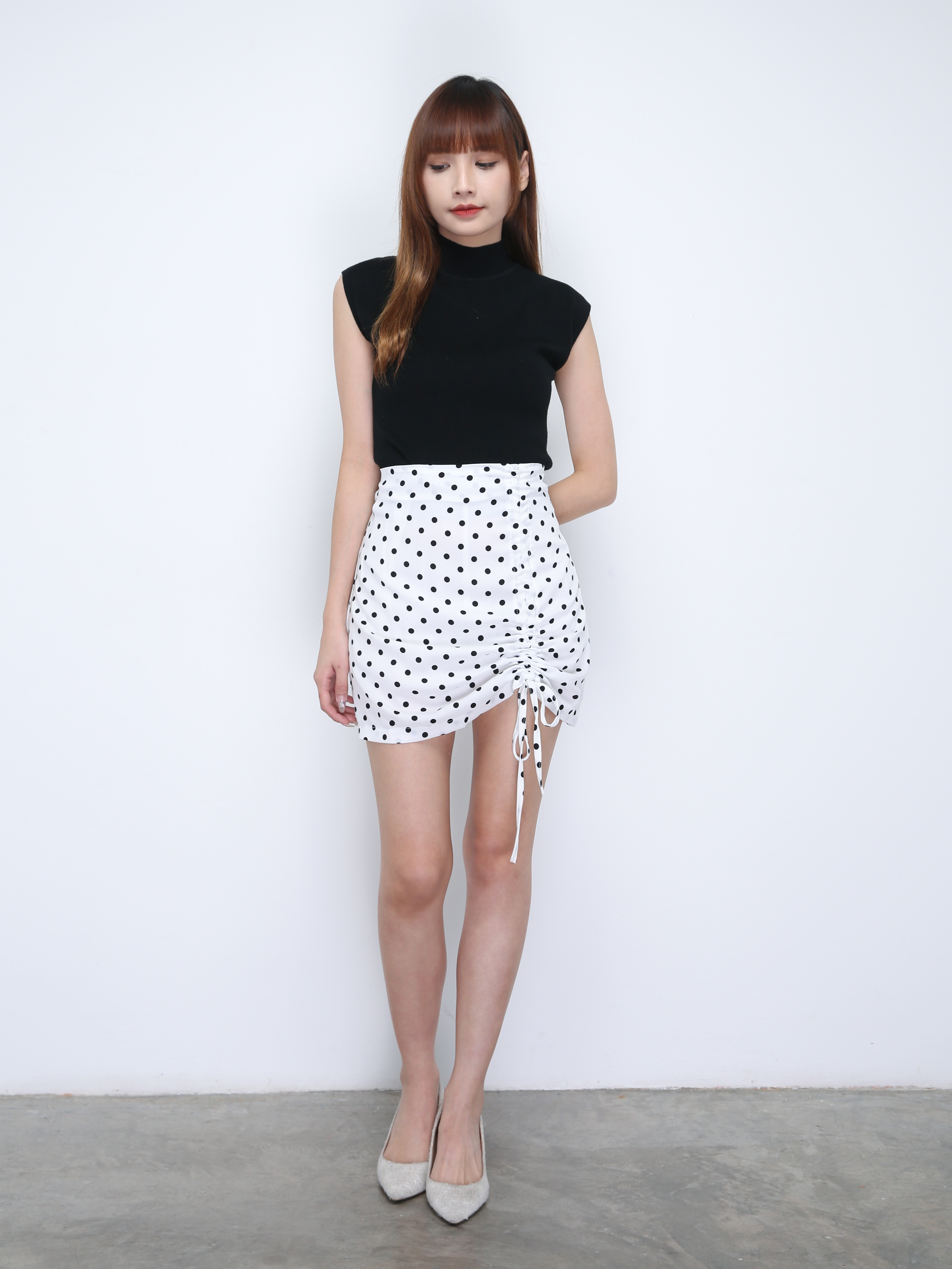 High Waist Polka Dot With Drawstring Skirt 21778