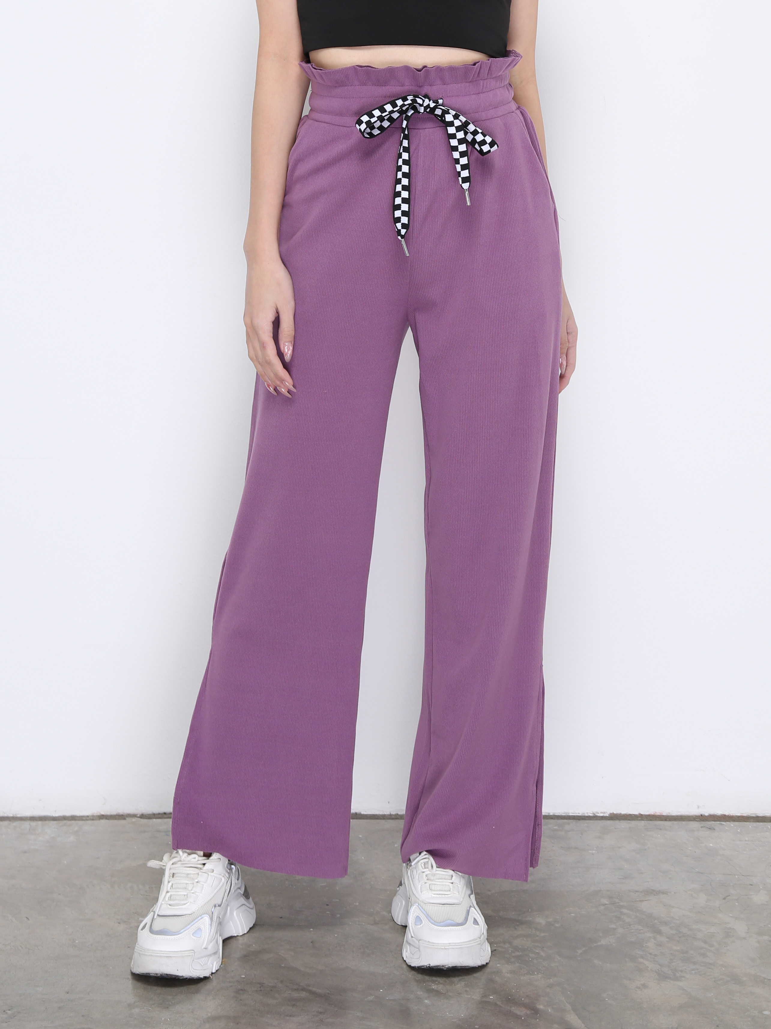 Waist Stretchable With Bottom Split Long Pants 21110