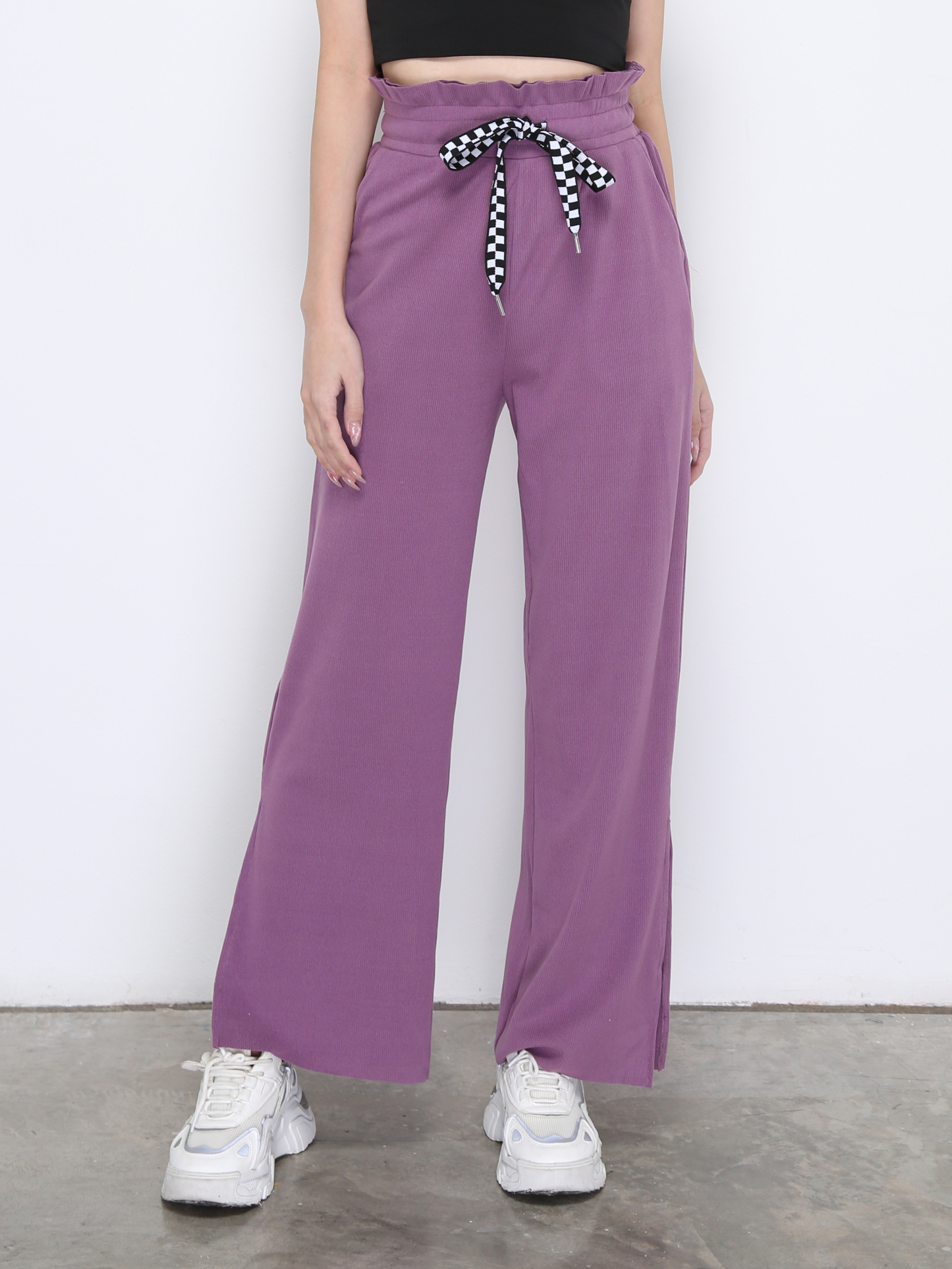 Waist Stretchable With Bottom Split Long Pants 21110