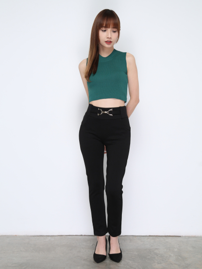 Decorative Belt Gold Buckle Long Pants 21068