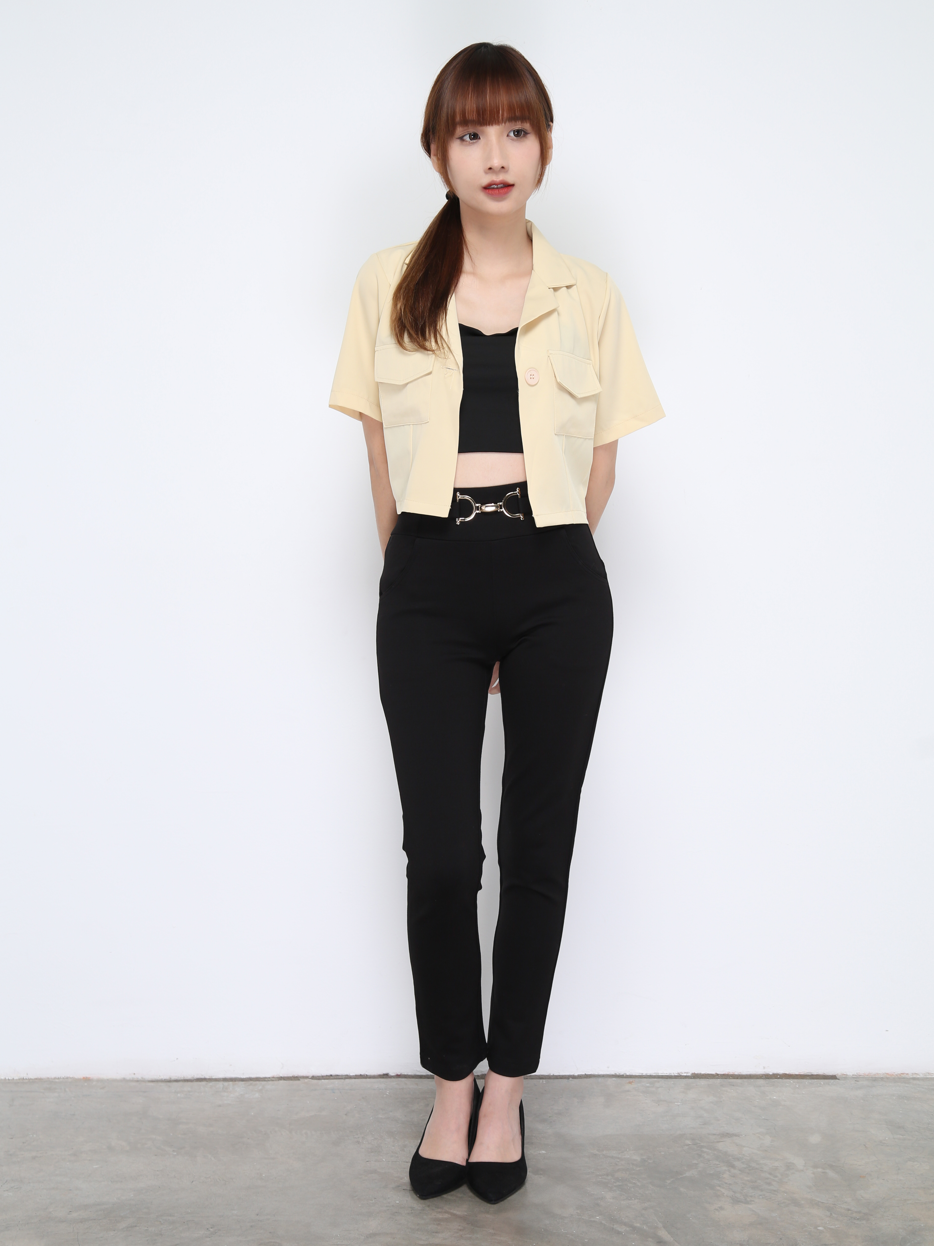 Notched Neck Front Button And Pocket Top 21022