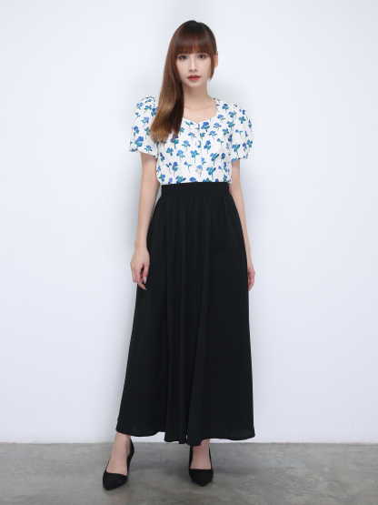 Floral Puff Sleeve Front Button Top 21876