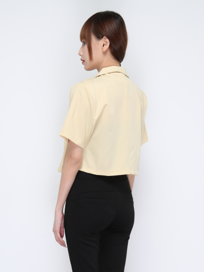 Notched Neck Front Button And Pocket Top 21022