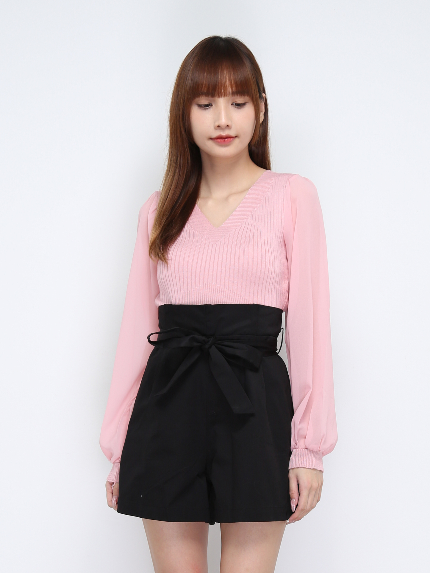 Knitted Long Sleeve V Neck Top 21329