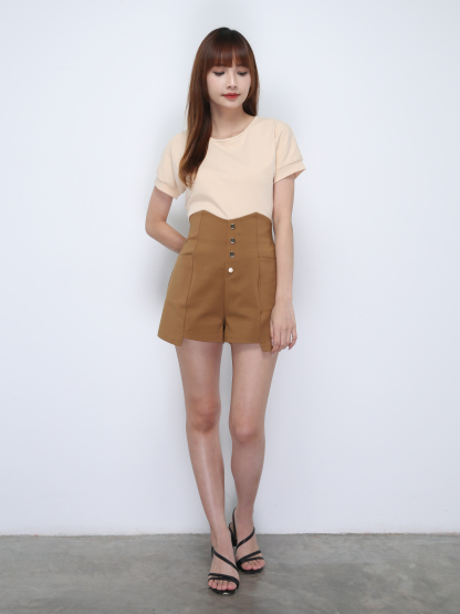 High Waist Decorative Breasted Button Short Pants 21716