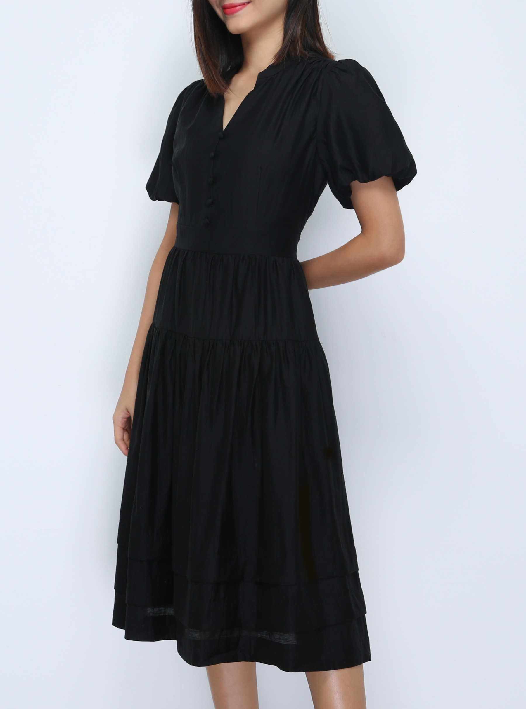 Short Sleeve Back Zip Pleated Dress 35999 AMPLE COUTURE