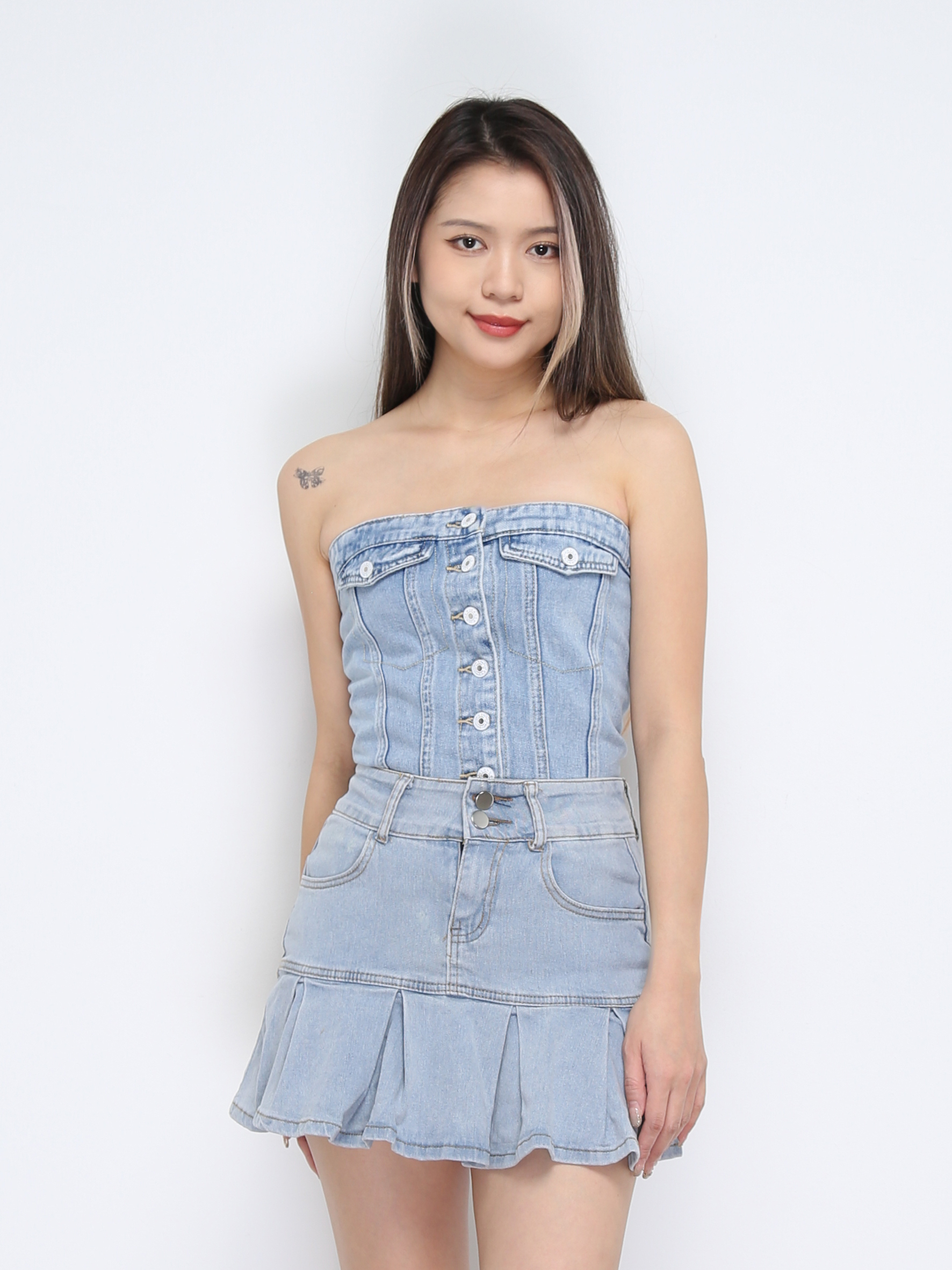 Denim Breated Button Tube Top 35408