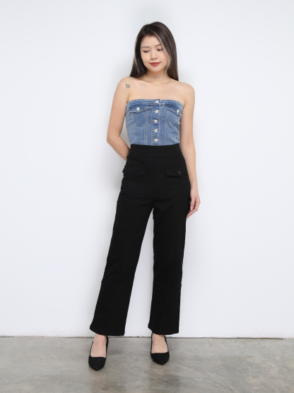 Denim Breated Button Tube Top 35408