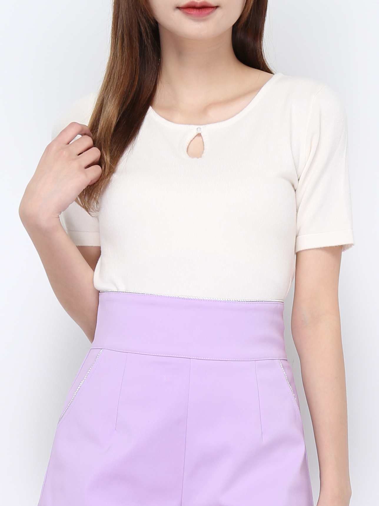Knitted With Hole Short Sleeve Top 20634