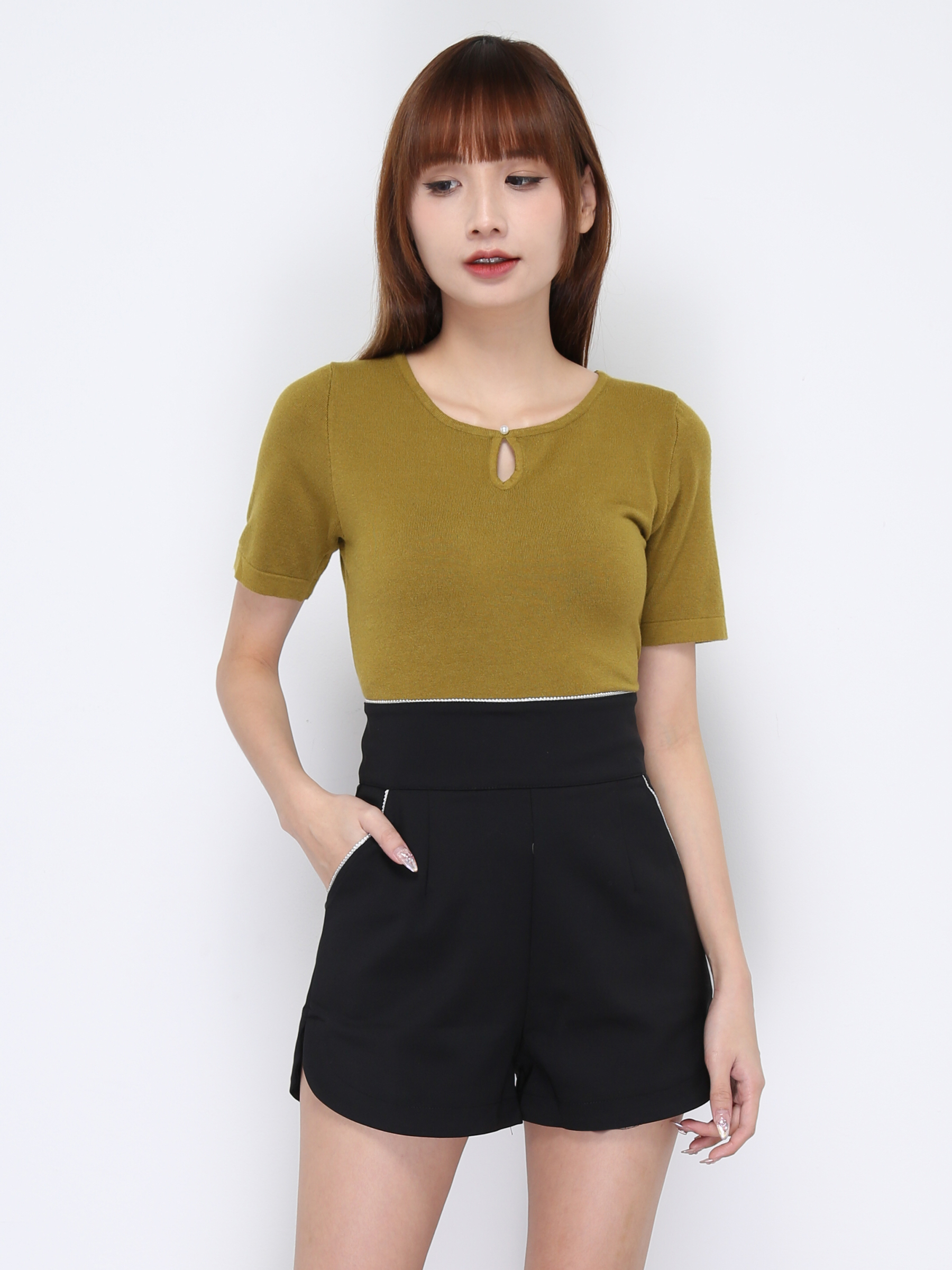 Knitted With Hole Short Sleeve Top 20634