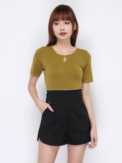 Knitted With Hole Short Sleeve Top 20634