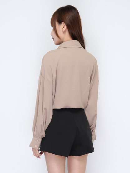 Collar Front Button Waist Drawstring Top 20579