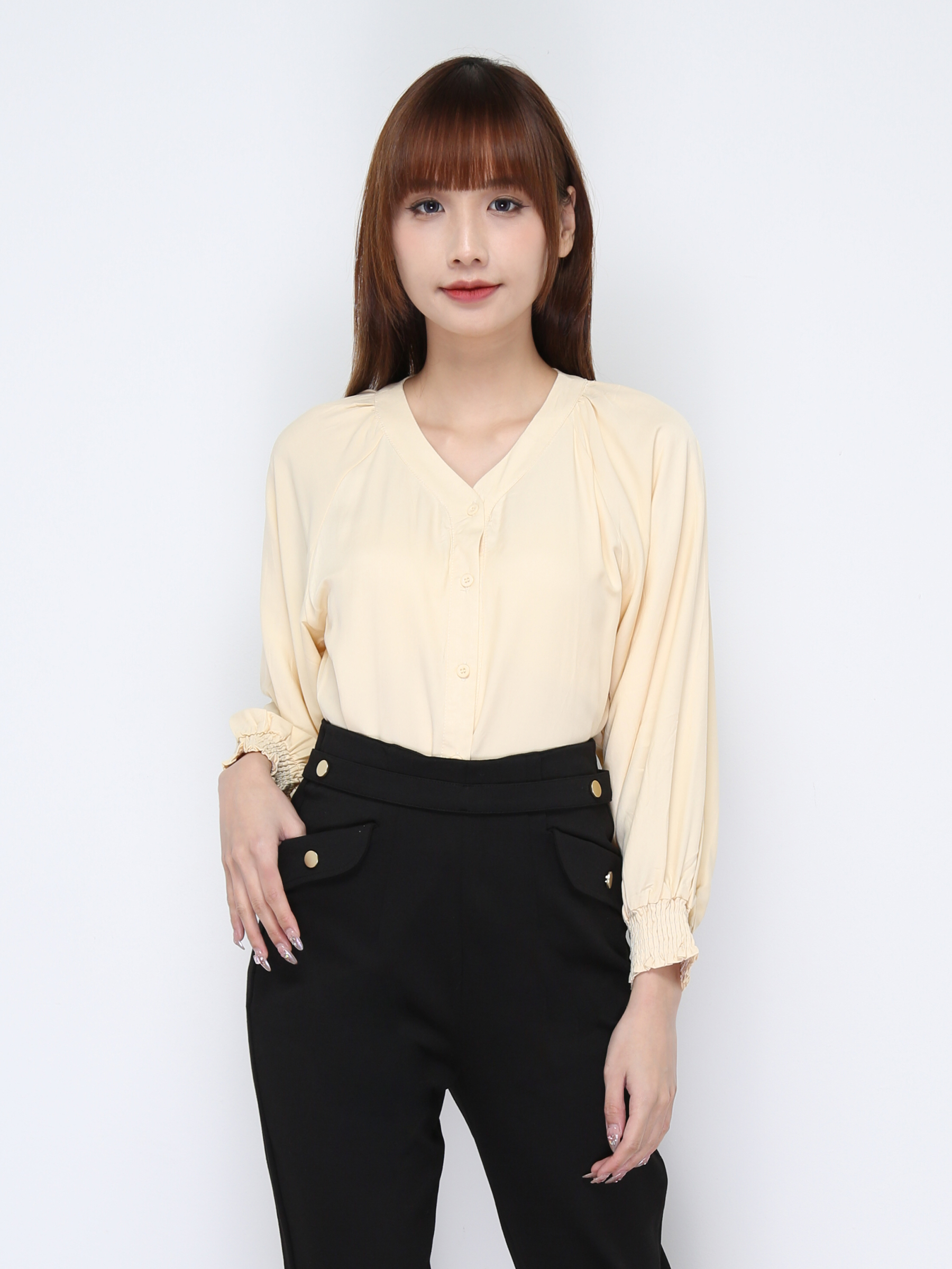 Satin Long Sleeve With Front Button Blouse 20916
