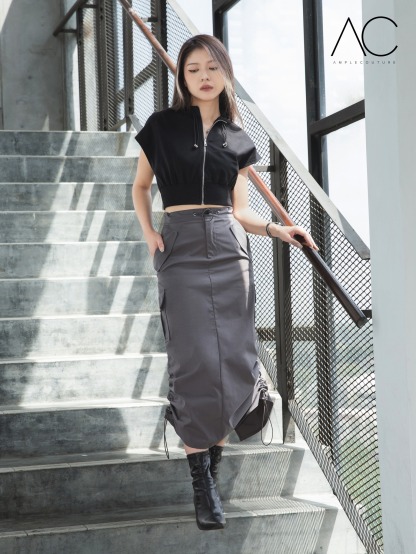 Side Drawstring Long Skirt 33499