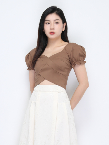 Puff Sleeve Wrap Top DJ027
