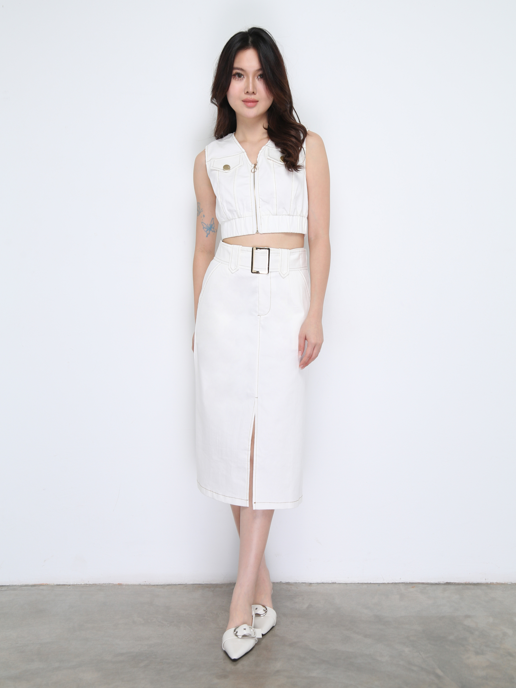 Sleeveless Top With Long Skirt With Belt Set DJ035