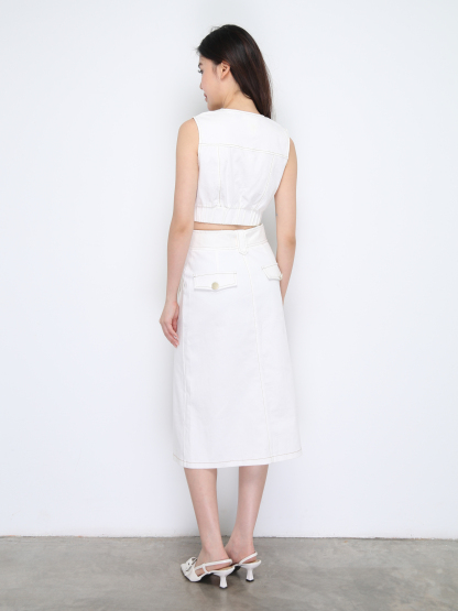 Sleeveless Top With Long Skirt With Belt Set DJ035
