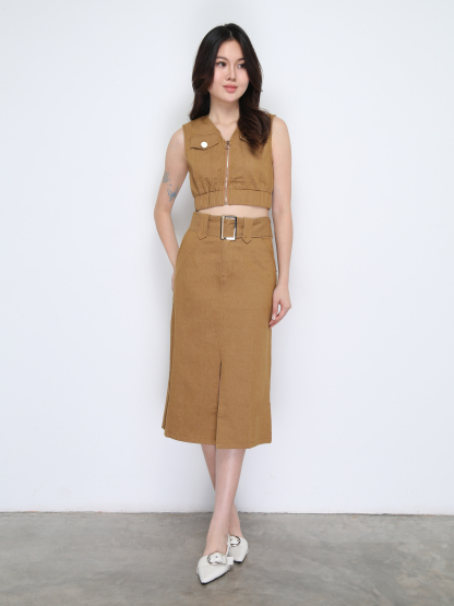 Sleeveless Top With Long Skirt With Belt Set DJ035