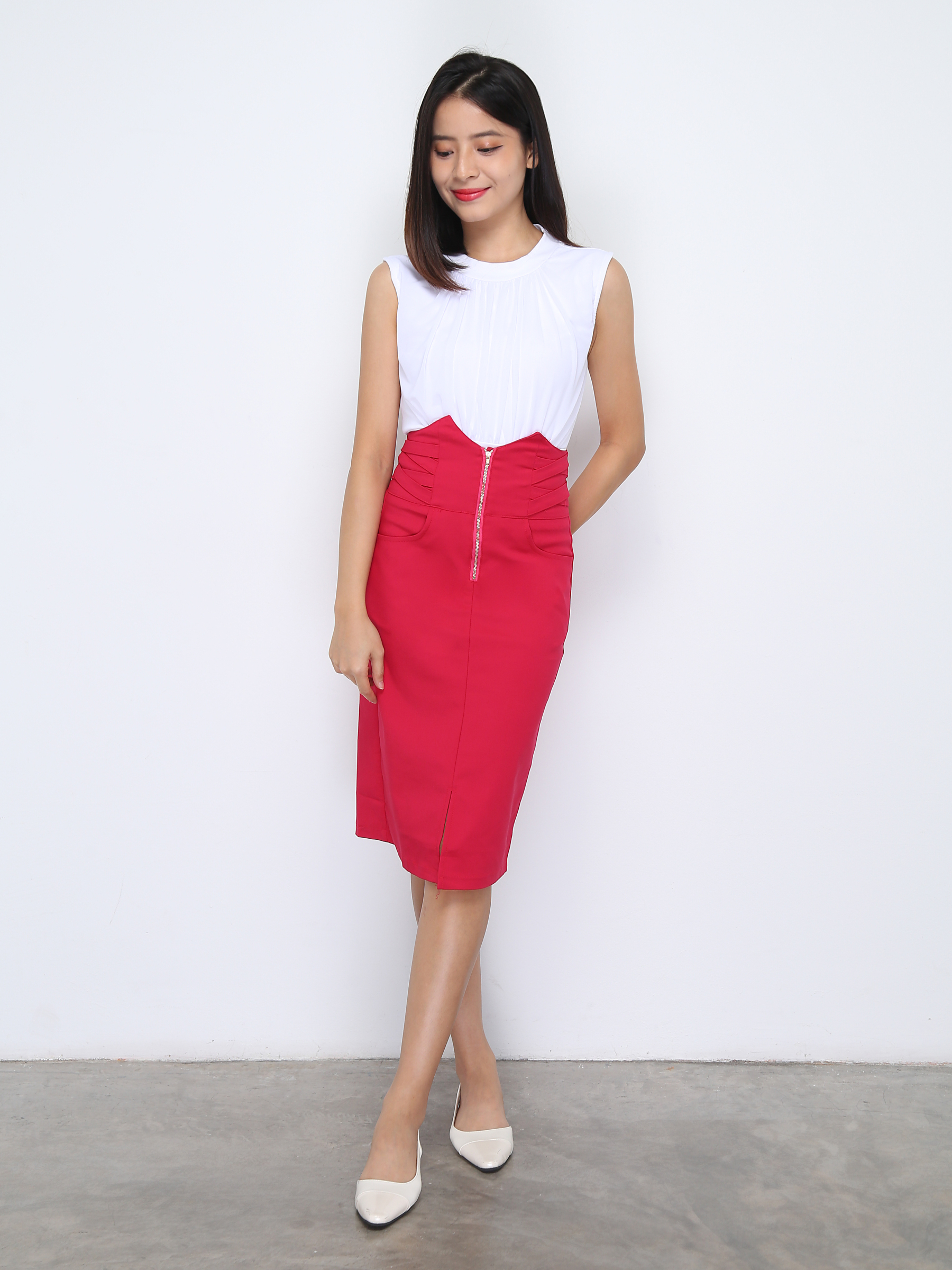 Front Zip Front Pocket Midi Skirt DJ036