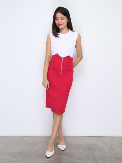 Front Zip Front Pocket Midi Skirt DJ036