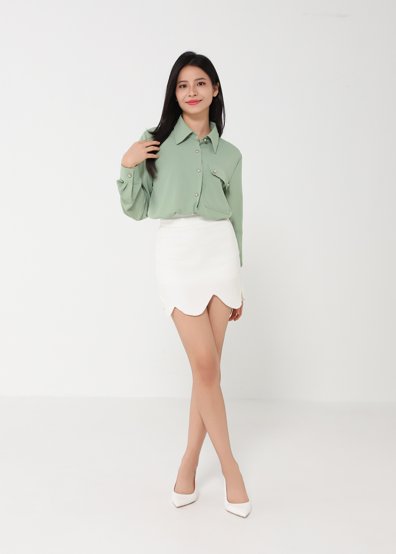 Long Sleeve Front Button Blouse DJ092