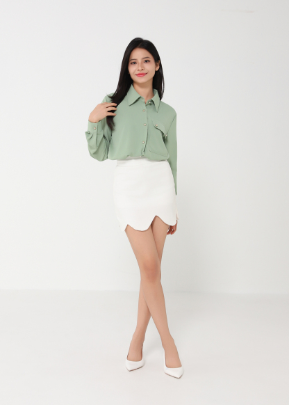 Long Sleeve Front Button Blouse DJ092