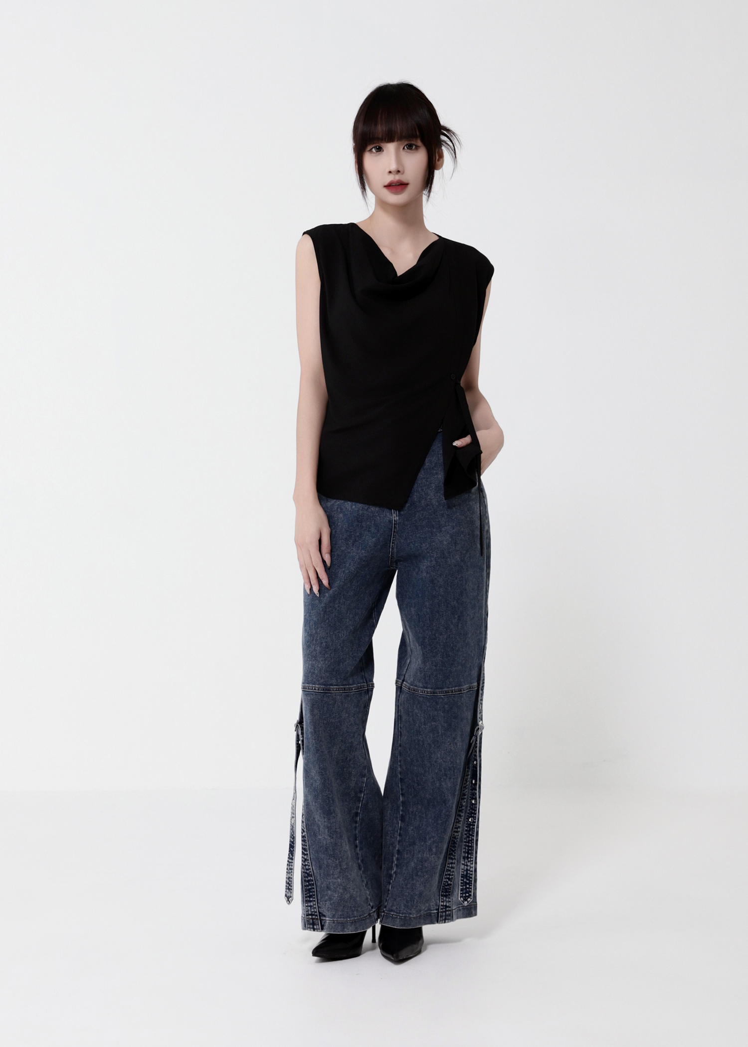 Elagent Draped Neck Sleeveless Waist Tie Top DJ123